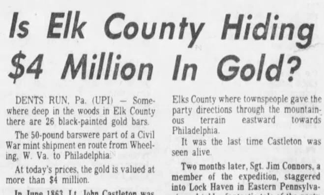 A Pittsburgh Press article from 1978 on the lost gold of Elk County