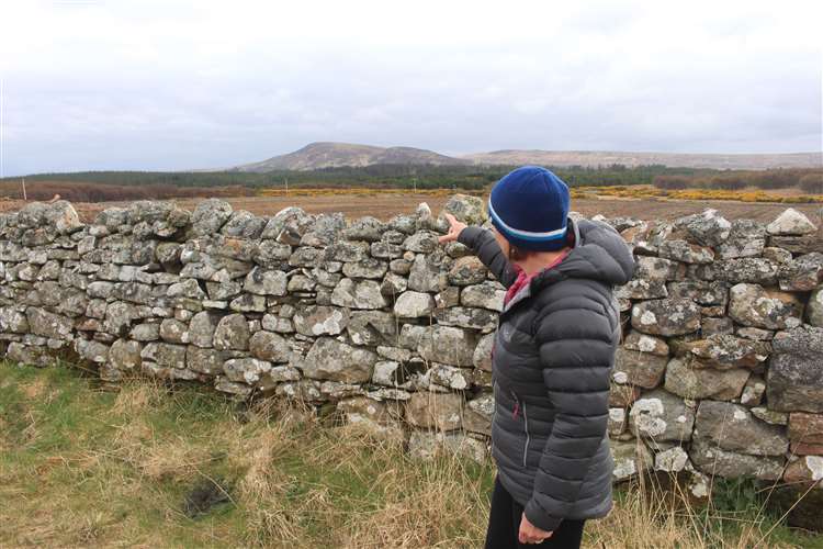 Jillian Bundy pointing towards the landscape to the south of Reay where the Limekiln turbines will be built. Picture: Alan Hendry