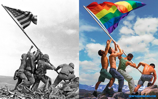 raising-flag-battle-of-iwo-jima-mount-suribachi-photo-stolen-by-lgbt-gay-queer-pride-mafia-world-war-2-wwii
