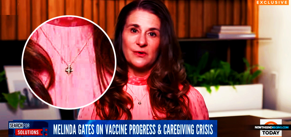 Roman Catholic Melinda Gates in an interview on TODAY Show pushing hard for a global COVID-19 vaccine was wearing a bright and shiny upside-down cross around her neck.