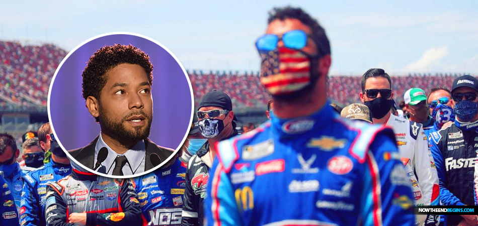 jussie-smollett-maga-hat-nascar-bubba-wallace-rope-noose-garage-door-pull-nascar-make-america-great-again