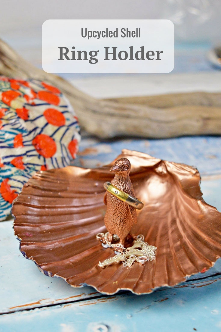 This gorgeous DIY ring holder was made from an upcycled scallop shell.  They make a lovely handmade gift.