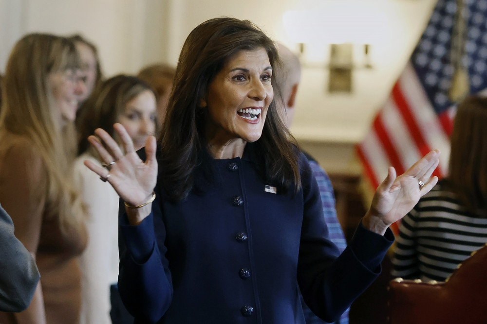 Nikki Haley greets supporters at the New Hampshire Statehouse.