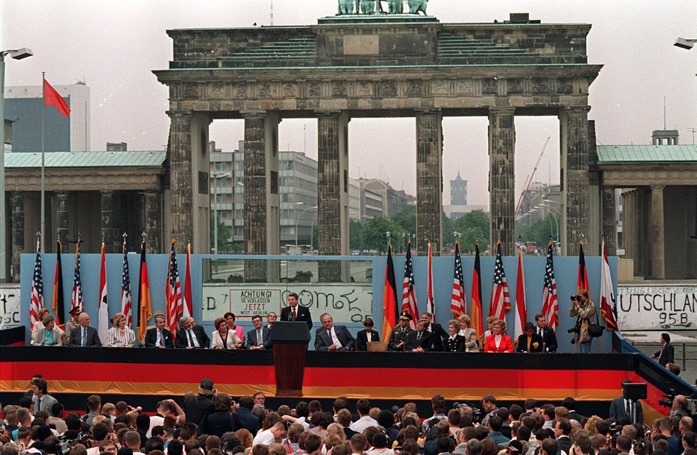 On this date in 1987: President Ronald Reagan speaks in front of the Brandenburg Gate in West Berlin, Germany, as he visits the city during 750th anniversary celebrations. The speech became famous for the line "Mr. Gorbachev, tear down this wall!" referring to the leader of the Soviet Union and the wall that encircled West Berlin between 1961 and 1989. 