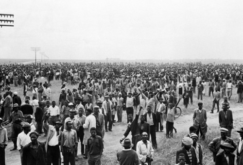 On this day in 1960: A crowd gathered at the African township of Sharpeville, south of Johannesburg, South Africa, a few hours before white police opened fire on them. Police forces killed 69 demonstrators — who were protesting the law requiring Black South Africans to carry passes — and injured hundreds more in what came to be known as the Sharpeville massacre. 