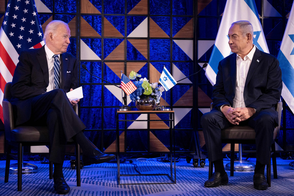 US President Joe Biden (L) meets with Israel's Prime Minister Benjamin Netanyahu in Tel Aviv on October 18, 2023, amid the ongoing battles between Israel and the Palestinian group Hamas. 