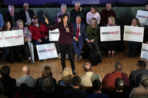 Republican presidential candidate Nikki Haley speaks at a town hall campaign event, Thursday, Feb. 16, 2023, in Exeter, N.H. (AP Photo/Robert F. Bukaty)