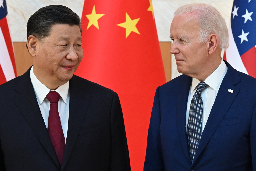 President Joe Biden and China's President Xi Jinping meet on the sidelines of the G-20 Summit on the Indonesian resort island of Bali on Nov. 14, 2022. 