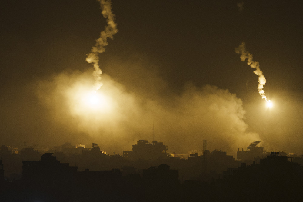 Smoke rises following an Israeli airstrike in the Gaza Strip, as seen from southern Israel today.