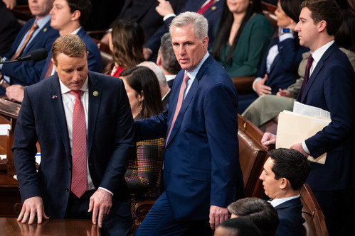 Rep. Kevin McCarthy (R-Calif.), right, during the House speakership election.
