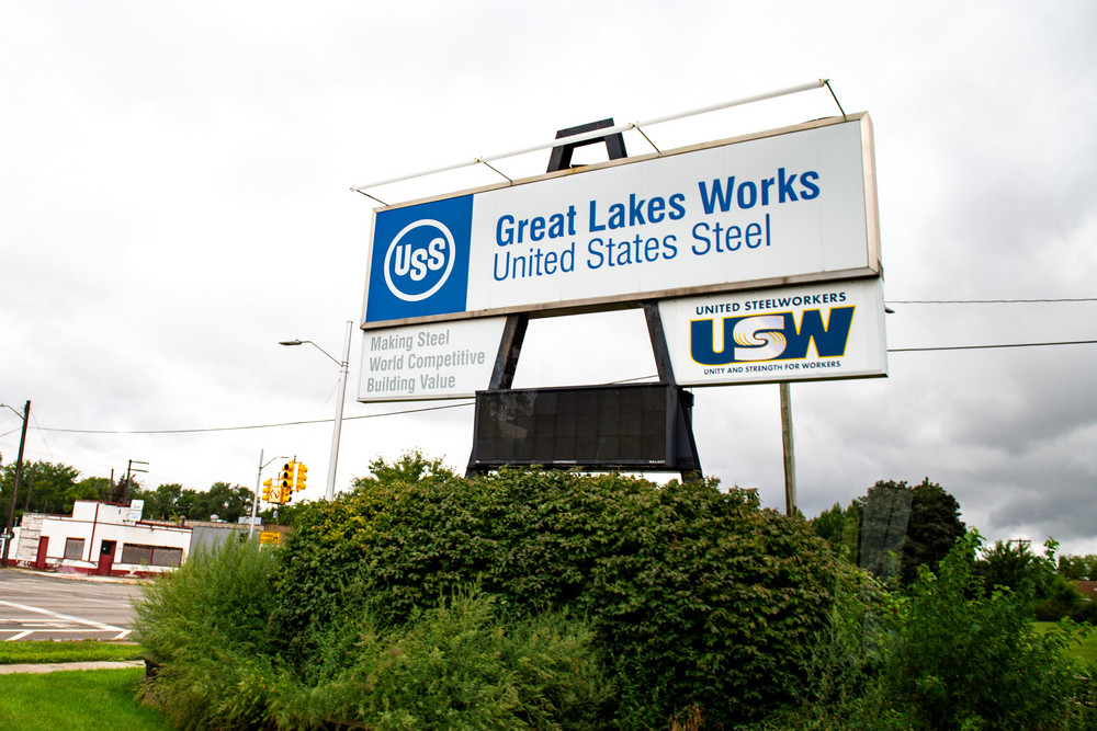 A sign at the entrance of U.S. Steel's Great Lakes Steel Plant seen on Sept. 12, 2023 in River Rouge, Mich.