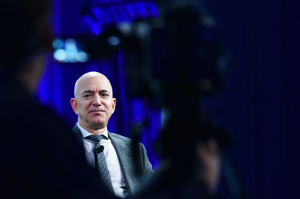 Amazon CEO Jeff Bezos speaks at the Walter E. Washington Convention Center in Washington, DC on Oct. 22, 2019.