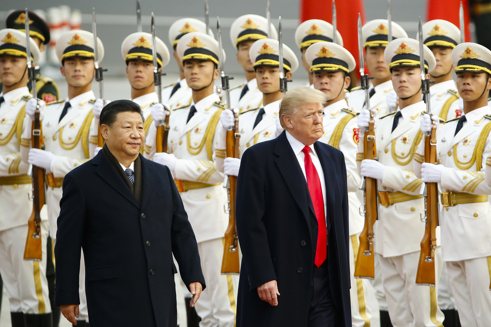 Then-President Donald Trump takes part in a welcoming ceremony with China's President Xi Jinping on Nov. 9, 2017 in Beijing. 