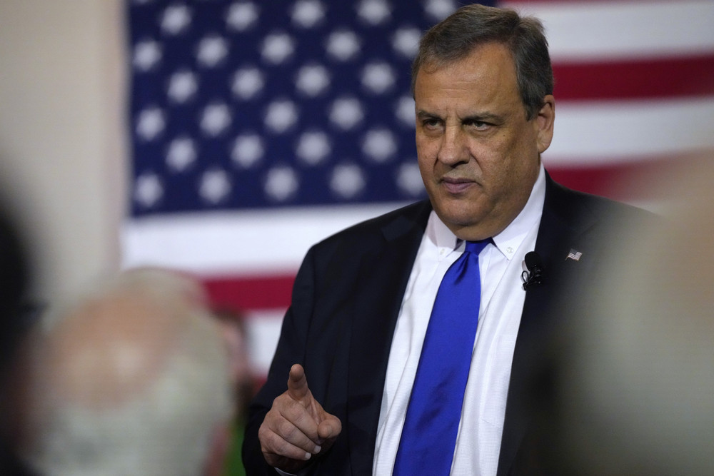 Republican presidential candidate former New Jersey Gov. Chris Christie speaks at a town hall campaign event. 