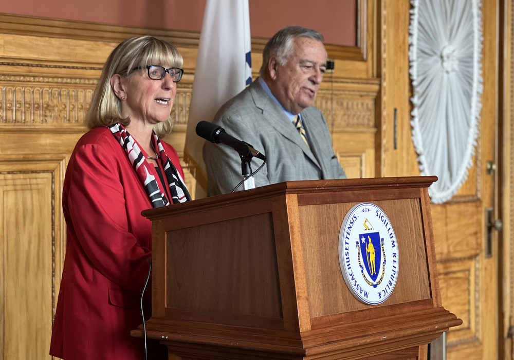 Senate President Karen Spilka (left) and House Speaker Ron Mariano