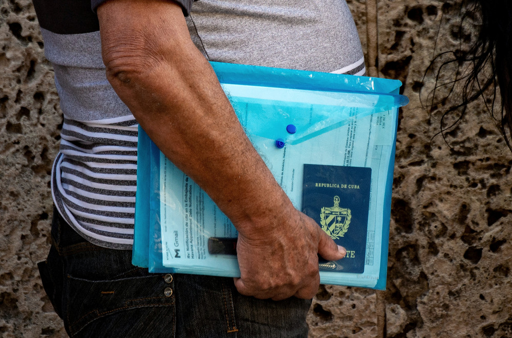 A Cuban with his documents lines up at the U.S. embassy in Havana on May 3, 2022. 