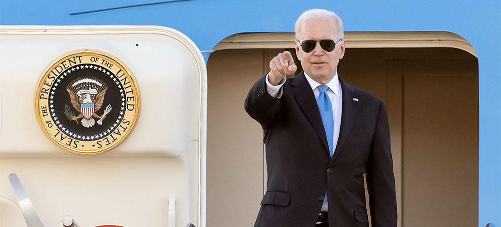 President Joe Biden about to board Air Force One on Wednesday, June 16, 2021. (photo: Martial Trezzini/AFP/Getty Images)