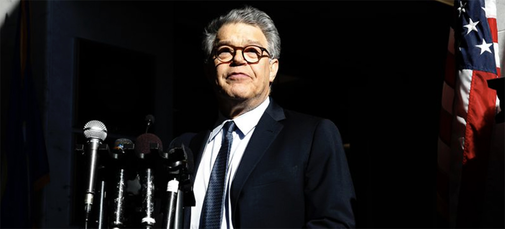 Then Sen. Al Franken, D-Minn., arrives to speak to the media on Capitol Hill in 2017. (photo: Alex Brandon/AP)