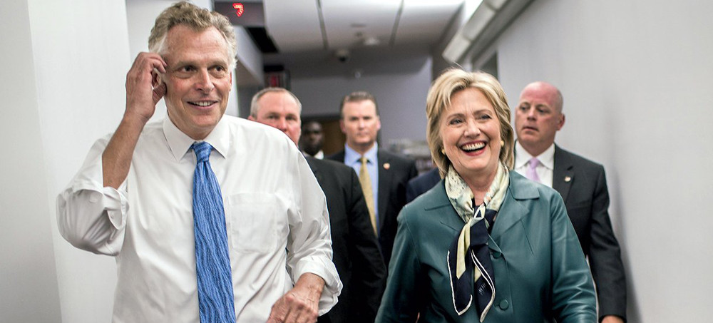 Hillary Clinton with Virginia governor Terry McAuliffe, who failed to win re-election this week. (photo: Getty)