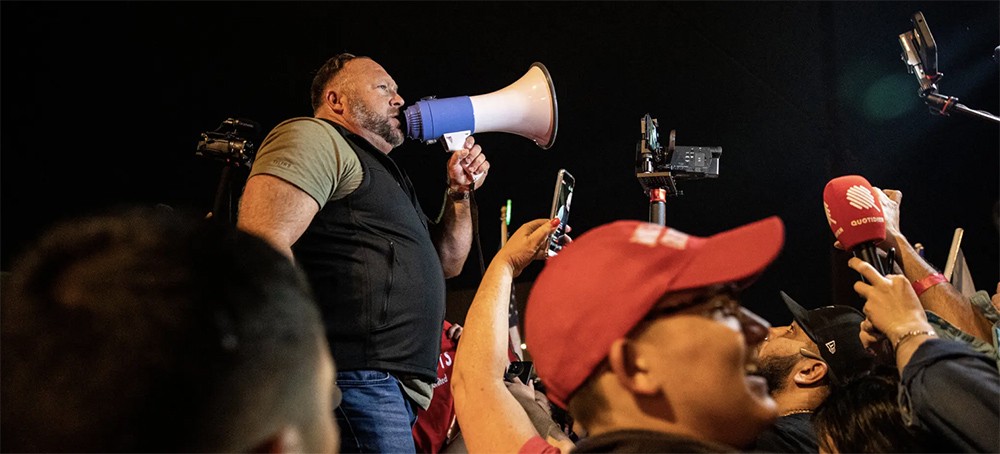 Alex Jones spread false theories about the 2012 mass shooting at Sandy Hook Elementary School in Newtown, Conn. (photo: Adriana Zehbrauskas/NYT)