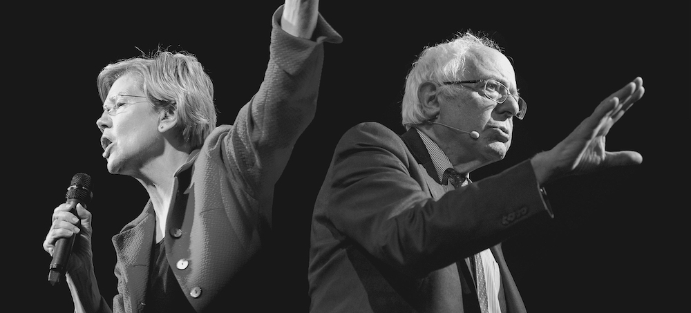 Elizabeth Warren and Bernie Sanders. (photo: Brendan Smialowski/AFP/Getty Images and David Levenson/Getty Images)