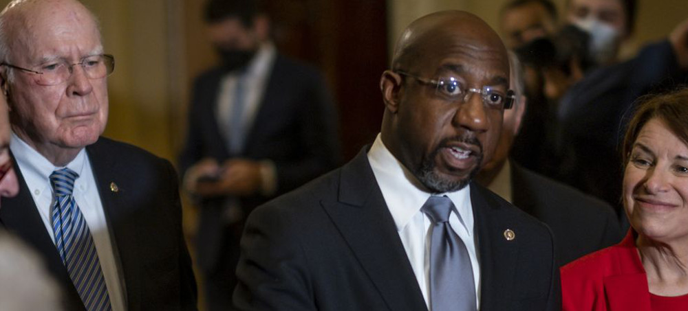 'Senator Reverend Raphael Warnock of Georgia called everybody out on the floor of the Senate on Tuesday afternoon.' (photo: Pete Marovich/Getty)