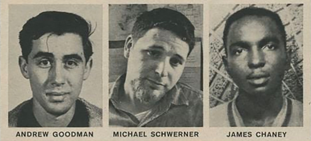Andrew Goodman, Michael Schwerner and James Chaney from 1964 news articles reporting their disappearances and murders. (photo: Wisconsin Historical Society)