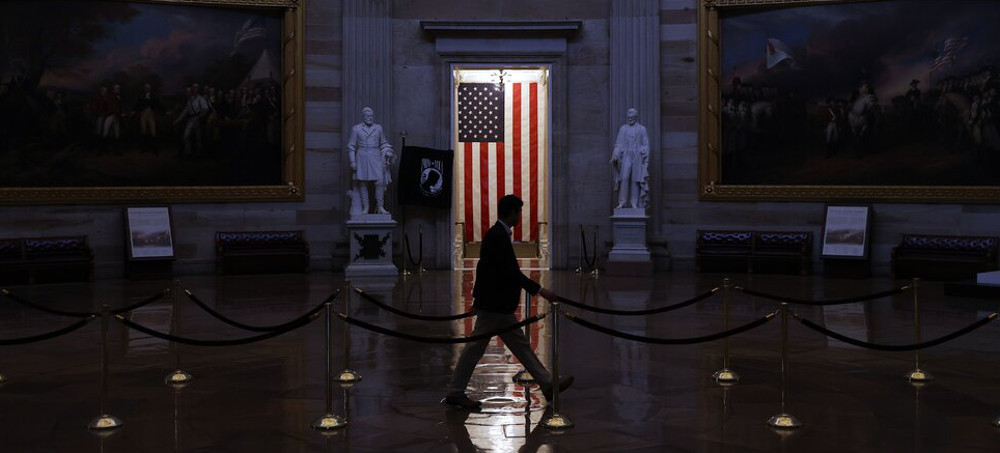A man walks through the empty Capitol Rotunda in Washington, D.C. on March 24, 2020. (photo: Chip Somodevilla)