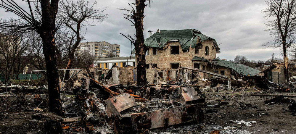 Destroyed Russian military equipment litters Bucha, Ukraine. (photo: Heidi Levine/The Washington Post)