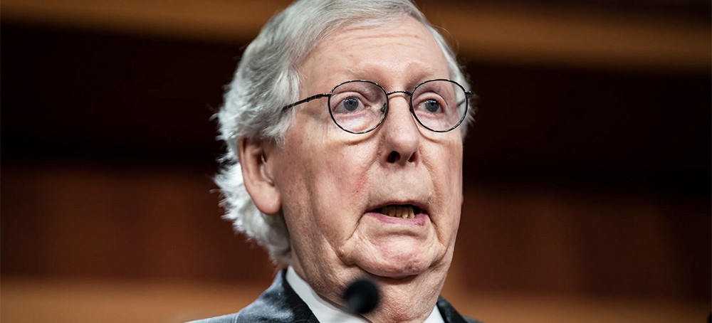 Washington, DC - August 2 : Senate Republican Leader Mitch McConnell, R-Ky., speaks during a press conference on Capitol Hill on Tuesday, Aug 02, 2022 in Washington, DC. (photo: Jabin Botsford/WP/Getty Images)