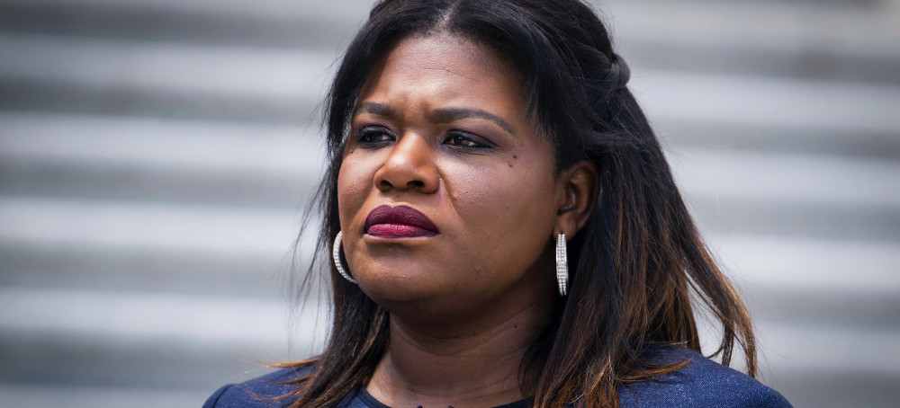 Rep. Cori Bush, D-MO, stands on steps of the Capitol in Washington, D.C., May 19, 2022. (photo: Tom Williams/Getty)