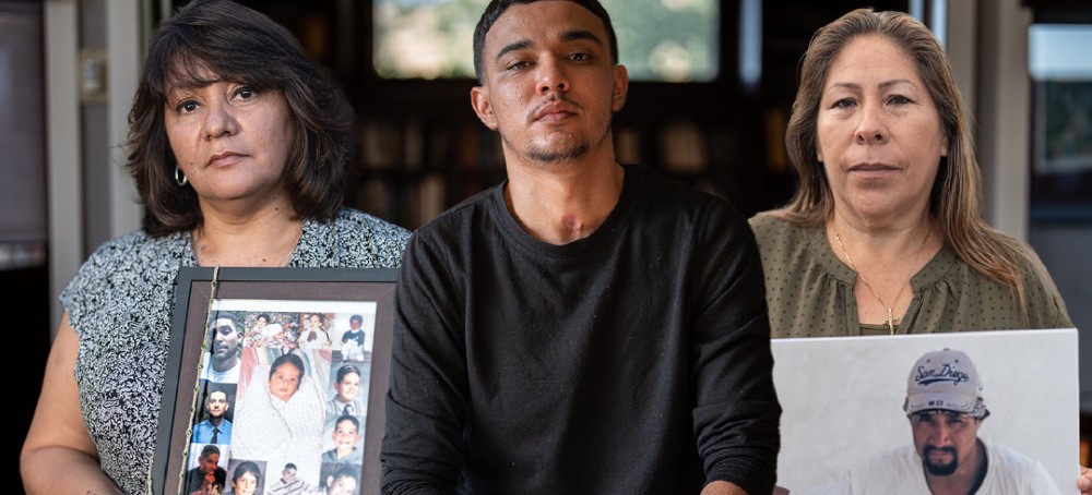 Angie Simms (right) lost son Erik Molix in a car crash involving US Border Patrol agents. Lesvin Gamez (middle) survived the same crash. Maria Puga (left) lost husband, Anastasio Hernandez Rojas, in United States Border Patrol custody in 2010. (photo: Josh Rushing/Al Jazeera)