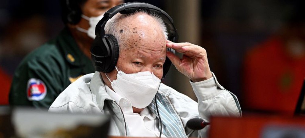 Former Khmer Rouge head of state Khieu Samphan in the courtroom before the Khmer Rouge tribunal in Phnom Penh, which convicted him of genocide and gave him a life sentence. (photo: Mark Peters/AFP)