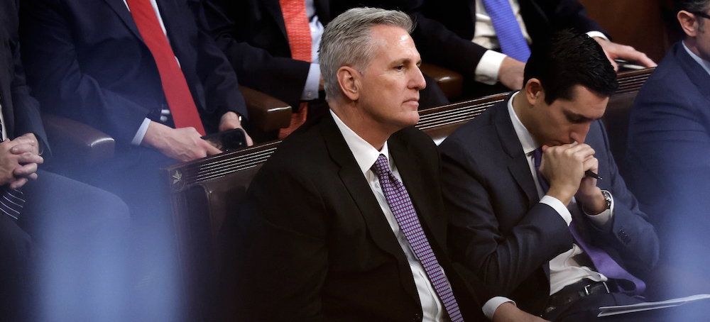 Rep. Kevin McCarthy, R-CA, listens in the House chamber during the second day of elections for speaker of the House at the U.S. Capitol. (photo: Anna Moneymaker/Getty Images)
