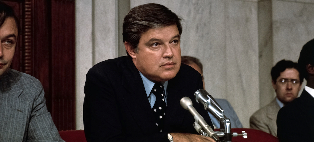 Sen. Frank Church during a session of the Senate Intelligence Committee on the CIA in 1975. (photo: Bettmann Archive)