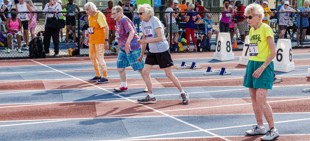 The over-90 division of the hundred-meter dash at the National Senior Games in Fort Lauderdale, Florida. (photo: Jeffrey Greenberg/Universal Images Group)