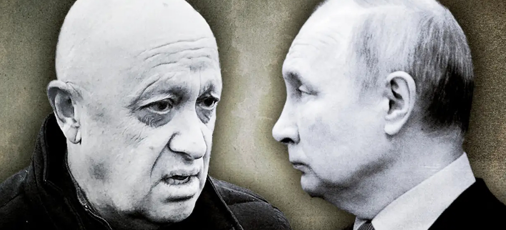 Wagner group leader Yevgeny Prigozhin, left, and Russian president Vladimir Putin. (image: Fairfax Media)
