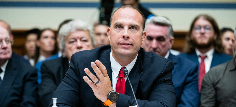 David Grusch, former National Reconnaissance Office representative on the Defense Department’s Unidentified Aerial Phenomena Task Force, testifies during the House Oversight and Accountability Subcommittee on National Security on July 26, 2023, in Washington, D.C. (photo: Tom Williams/AP)