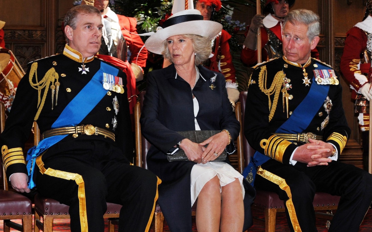 Prince Andrew with Queen Camilla and King Charles