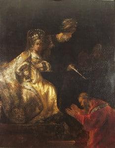 Haman Begging the Mercy of Esther by Rembrandt