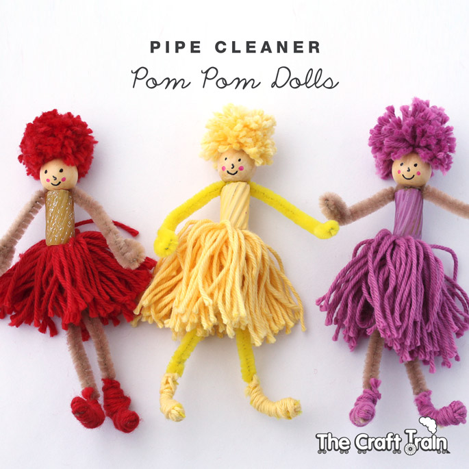 Pom pom and pipe cleaner dolls