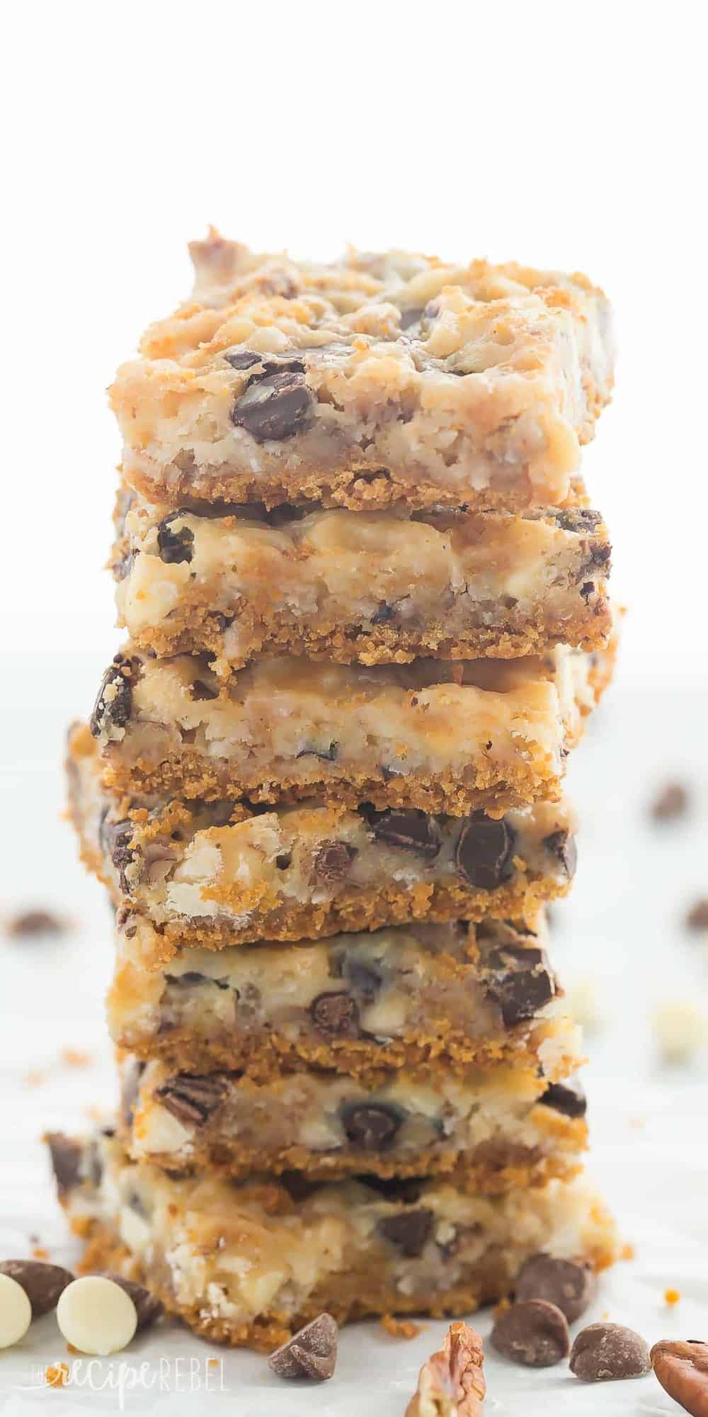 These 7 Layer Magic Bars are made with a graham cracker base, chocolate chips, nuts, coconut and sweetened condensed milk â€“ they are the perfect mix of gooey, crunchy, sweet and salty and they are so easy!