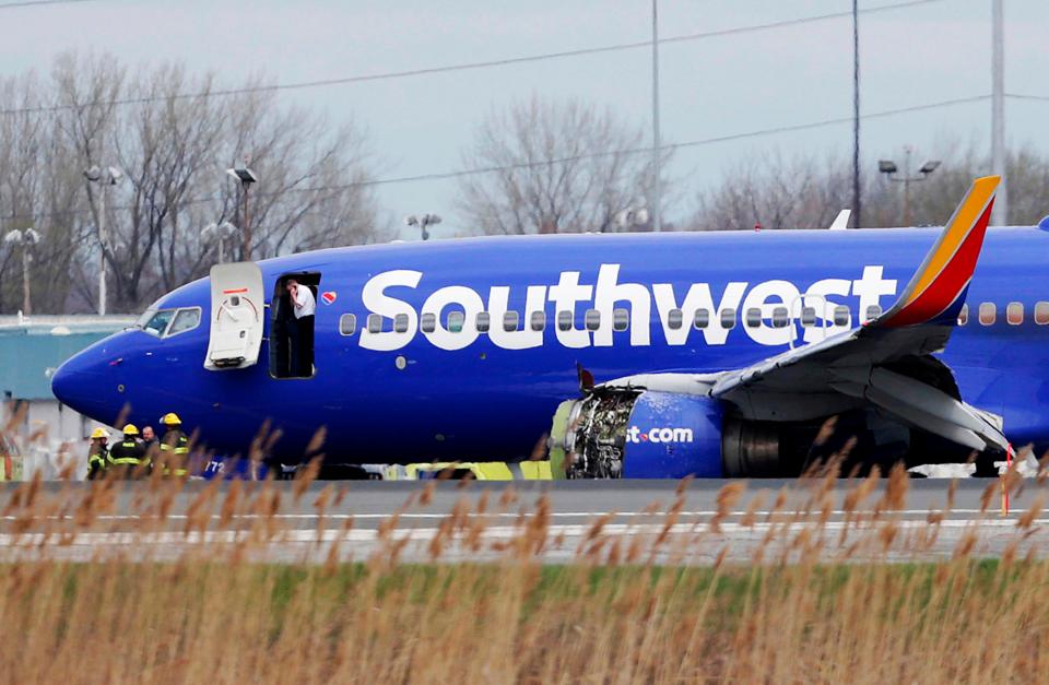  This Southwest Airlines plane, pictured sitting on Philadelphia International Airport runway, made an emergency landing yesterday