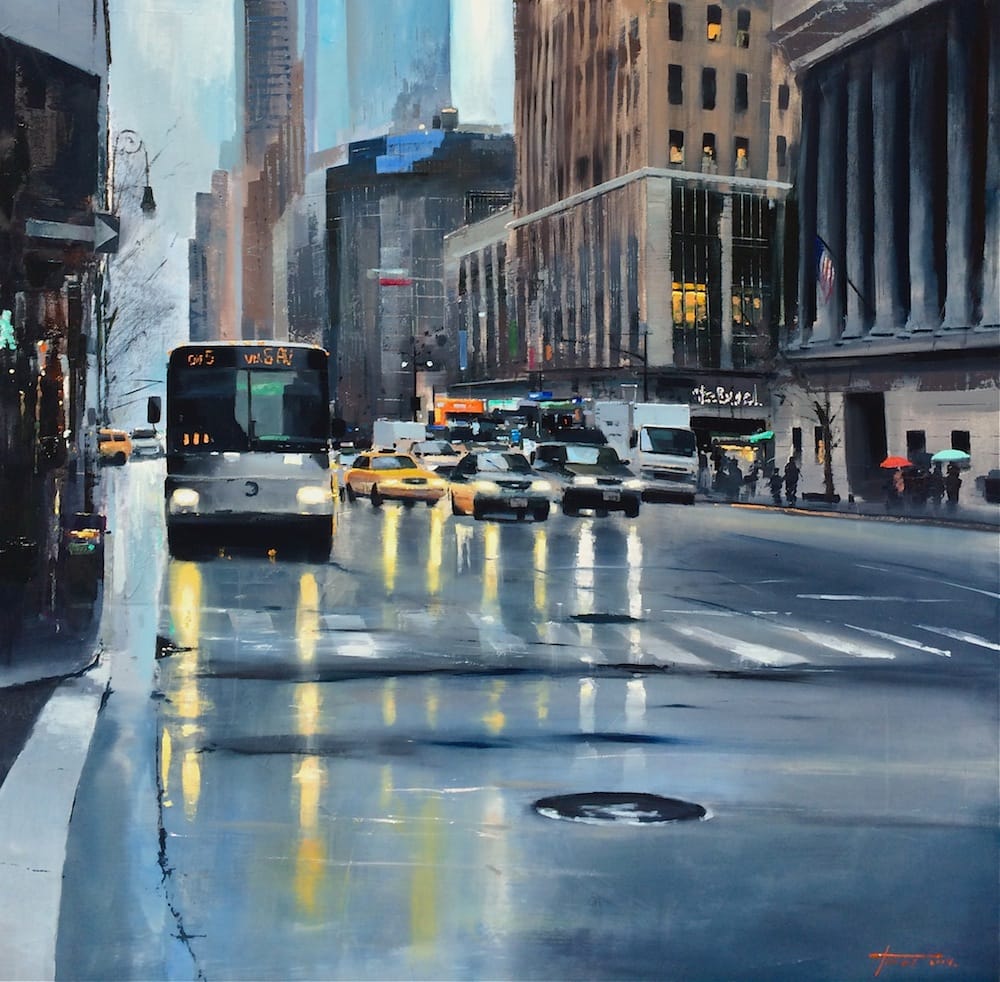 Lights at the Bus Stop. Oil on canvas. 120 x 120 cm