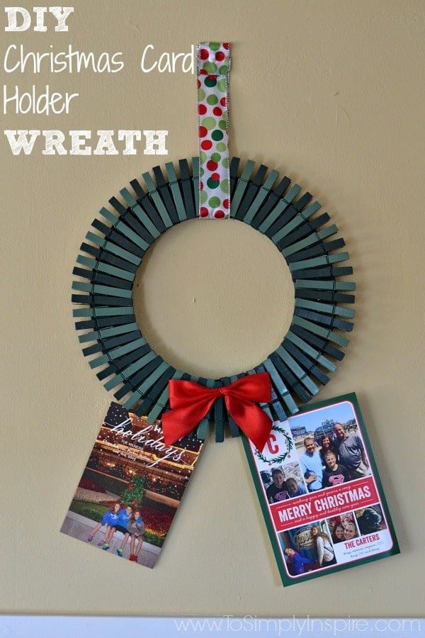 Make this adorable and easy DIY Christmas Card Holder Wreath to display all the great photo cards you receive each year.