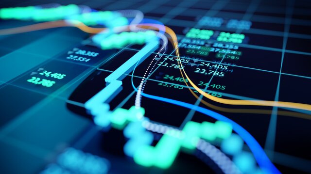 3D rendered image of a stock market graph close up