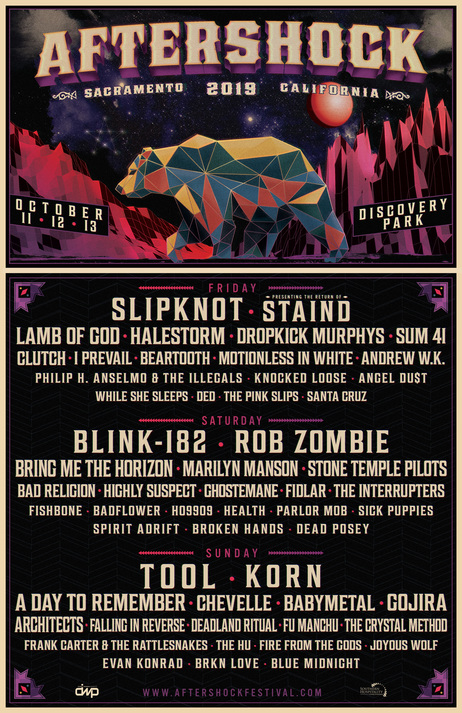 Aftershock Expands To 3 Days With Massive Lineup Featuring Tool, Slipknot, blink-182, Korn, Rob Zombie, Staind & Many More October 11 - 13 In Sacramento, CA