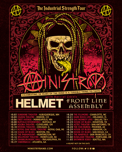 Ministry's "Industrial Strength Tour" Moves To Oct/Nov 2021; Celebrating 30 Years Of "The Mind Is A Terrible Thing To Taste" With Front Line Assembly & Helmet