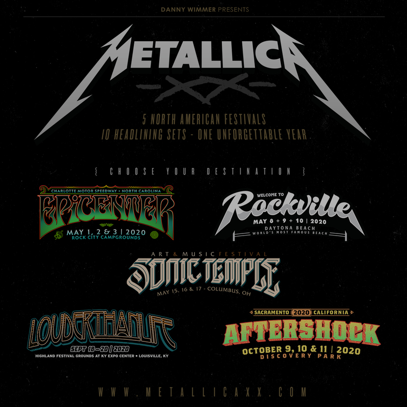 Metallica To Headline All Five Danny Wimmer Presents Hard Rock Festivals In 2020 With 2 Performances & 2 Different Set Lists At Each Event