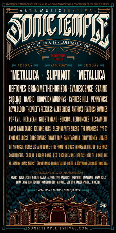 Sonic Temple Art + Music Festival 2020 Full Lineup Announced: Metallica, Slipknot, Deftones, Bring Me The Horizon, Evanescence, Staind & Many More, May 15-17 At MAPFRE Stadium In Columbus, OH